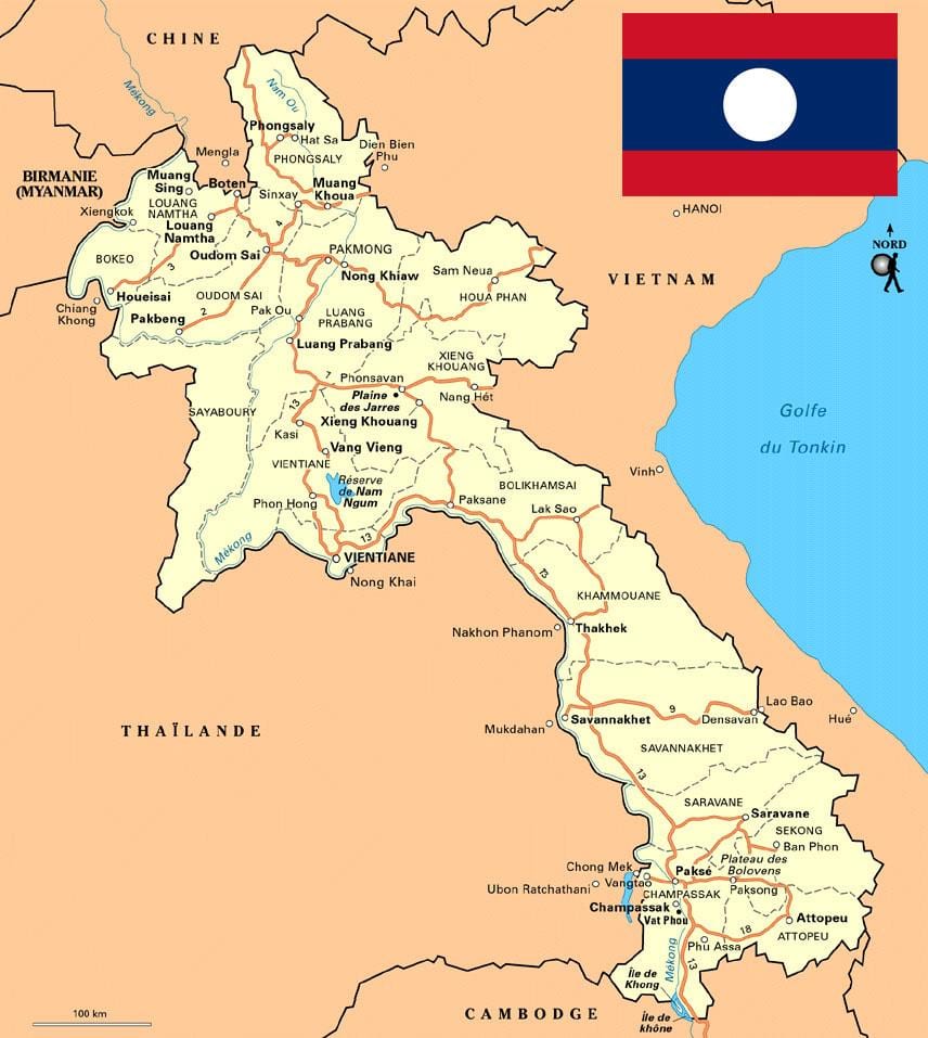 Карта Паўднёвага Лаоса