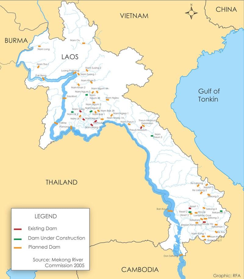 Карта ракі Лаос