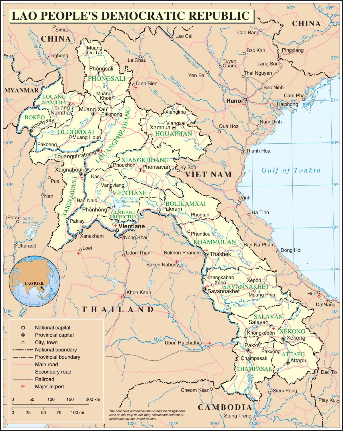Карта Лаос дарозе